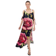 Roses Flowers Pattern Background Maxi Chiffon Cover Up Dress by Ravend