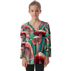 Sorcery Toadstool Kids  V Neck Casual Top by GardenOfOphir