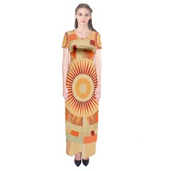 Ai Generated Retro Geometric Pattern Decor Pattern Short Sleeve Maxi Dress by Ravend