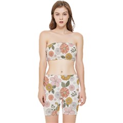 Flower Petals Plants Floral Print Pattern Design Stretch Shorts And Tube Top Set by Ravend