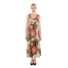 Flowers Leaves Pattern Flora Botany Drawing Art Sleeveless Maxi Dress by Ravend