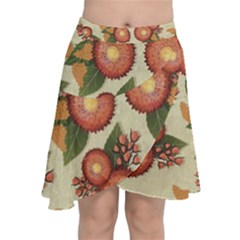 Flowers Leaves Pattern Flora Botany Drawing Art Chiffon Wrap Front Skirt by Ravend