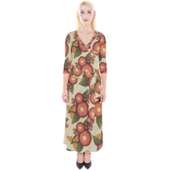 Flowers Leaves Pattern Flora Botany Drawing Art Quarter Sleeve Wrap Maxi Dress by Ravend