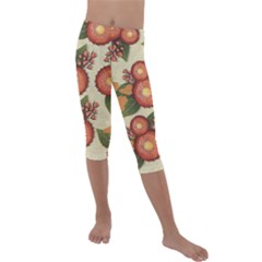 Flowers Leaves Pattern Flora Botany Drawing Art Kids  Lightweight Velour Capri Leggings  by Ravend