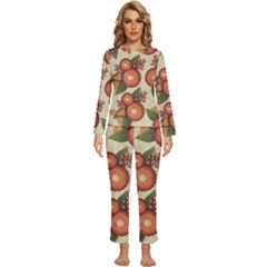 Flowers Leaves Pattern Flora Botany Drawing Art Womens  Long Sleeve Lightweight Pajamas Set by Ravend