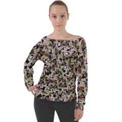 Mystic Geometry Abstract Print Off Shoulder Long Sleeve Velour Top by dflcprintsclothing