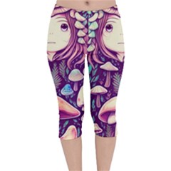 Fairy Mushroom Illustration Design Velvet Capri Leggings  by GardenOfOphir