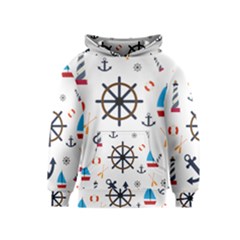 Marine Nautical Seamless Lifebuoy Anchor Pattern Kids  Pullover Hoodie by Jancukart