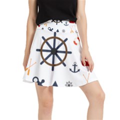 Marine Nautical Seamless Lifebuoy Anchor Pattern Waistband Skirt by Jancukart