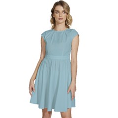 Aqua Marine Blue	 - 	cap Sleeve High Waist Dress by ColorfulDresses