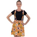 Flower Orange Pattern Floral Velvet Suspender Skater Skirt View1