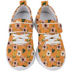 Flower Orange Pattern Floral Kids  Velcro Strap Shoes by Dutashop