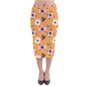 Flower Orange Pattern Floral Velvet Midi Pencil Skirt View1