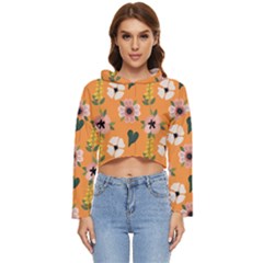 Flower Orange Pattern Floral Women s Lightweight Cropped Hoodie by Dutashop