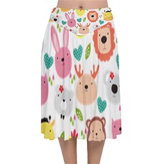 Cute Animals Cartoon Seamless Background Velvet Flared Midi Skirt by Jancukart