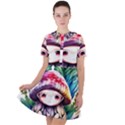 Fantasy Mushroom Forest Short Sleeve Shoulder Cut Out Dress  View1