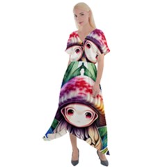 Fantasy Mushroom Forest Cross Front Sharkbite Hem Maxi Dress by GardenOfOphir