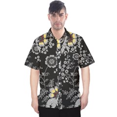 White And Yellow Floral And Paisley Illustration Background Men s Hawaii Shirt