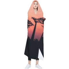 Baobabs Trees Silhouette Landscape Sunset Dusk Wearable Blanket by Jancukart