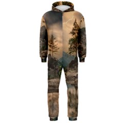 Nature Waters Lake Island Landscape Thunderstorm Hooded Jumpsuit (men) by Jancukart