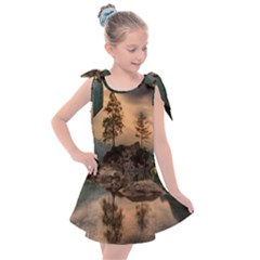 Nature Waters Lake Island Landscape Thunderstorm Kids  Tie Up Tunic Dress