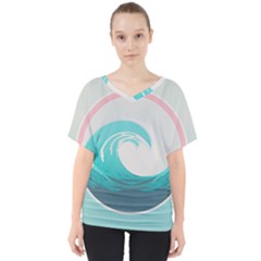 Tidal Wave Ocean Sea Tsunami Wave Minimalist V-neck Dolman Drape Top by Pakemis