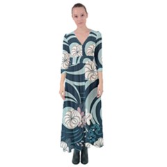 Flowers Pattern Floral Ocean Abstract Digital Art Button Up Maxi Dress by Pakemis