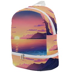 Sunset Ocean Beach Water Tropical Island Vacation 3 Zip Bottom Backpack by Pakemis