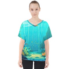 Intro Youtube Background Wallpaper Aquatic Water V-neck Dolman Drape Top by Pakemis