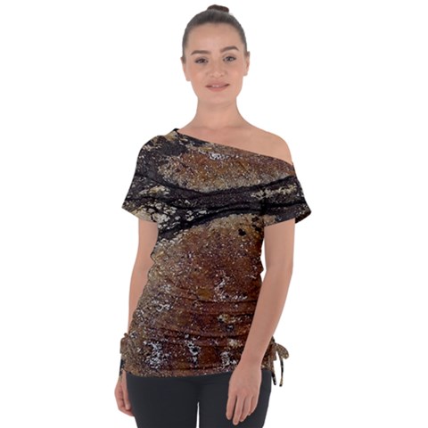 Rustic Charm Abstract Print Off Shoulder Tie-up Tee by dflcprintsclothing