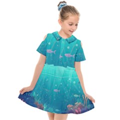 Ai Generated Ocean Sea Fish Aquatic Water Nature 3 Kids  Short Sleeve Shirt Dress by Pakemis