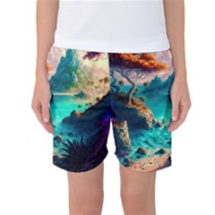 Tropical Paradise Beach Ocean Shore Sea Fantasy Women s Basketball Shorts by Pakemis