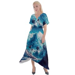 Tropical Winter Fantasy Landscape Paradise Cross Front Sharkbite Hem Maxi Dress by Pakemis