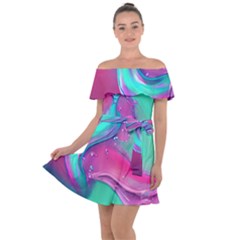 Marble Background - Abstract - Artist - Artistic - Colorful Off Shoulder Velour Dress by GardenOfOphir