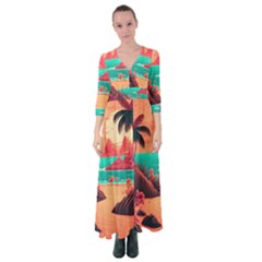 Tropical Beach Sea Jungle Ocean Landscape Button Up Maxi Dress by Pakemis