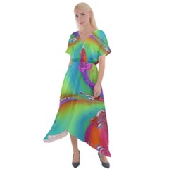 Modern Abstract Liquid Art Pattern Cross Front Sharkbite Hem Maxi Dress by GardenOfOphir