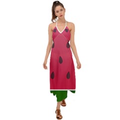 Watermelon Fruit Summer Red Fresh Food Healthy Halter Tie Back Dress  by Wegoenart