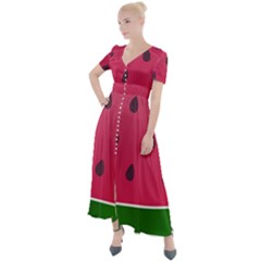 Watermelon Fruit Summer Red Fresh Food Healthy Button Up Short Sleeve Maxi Dress by Wegoenart