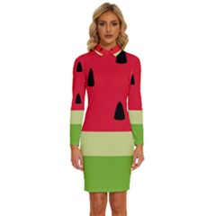 Watermelon Fruit Food Healthy Vitamins Nutrition Long Sleeve Shirt Collar Bodycon Dress by Wegoenart