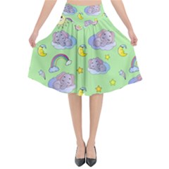 Elephant Sleeping Elephants Background Flared Midi Skirt by Wegoenart