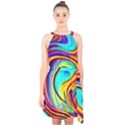 Fluid Art Pattern Halter Collar Waist Tie Chiffon Dress View1