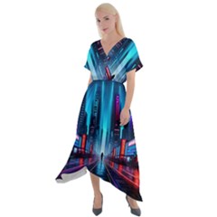 City People Cyberpunk Cross Front Sharkbite Hem Maxi Dress by Jancukart