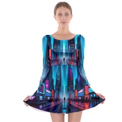 City People Cyberpunk Long Sleeve Skater Dress by Jancukart