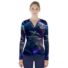 Fantasypeople Mysticism Composing V-neck Long Sleeve Top by Jancukart