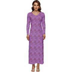 Violet Flowers Long Sleeve Longline Maxi Dress by Sparkle