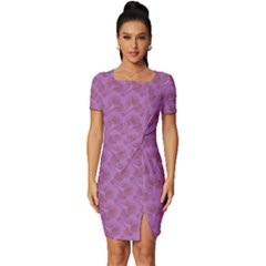 Violet Flowers Fitted Knot Split End Bodycon Dress by Sparkle