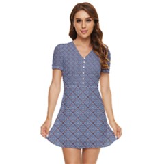 Blue Diamonds V-neck High Waist Chiffon Mini Dress by Sparkle