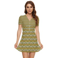 Pattern V-neck High Waist Chiffon Mini Dress by Sparkle