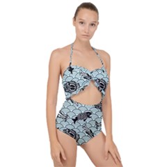 Fish Koi Ocean Sea Oriental Waves Scallop Top Cut Out Swimsuit by Semog4