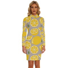 Lemon Background Lemon Wallpaper Long Sleeve Shirt Collar Bodycon Dress by Semog4